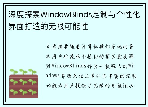 深度探索WindowBlinds定制与个性化界面打造的无限可能性